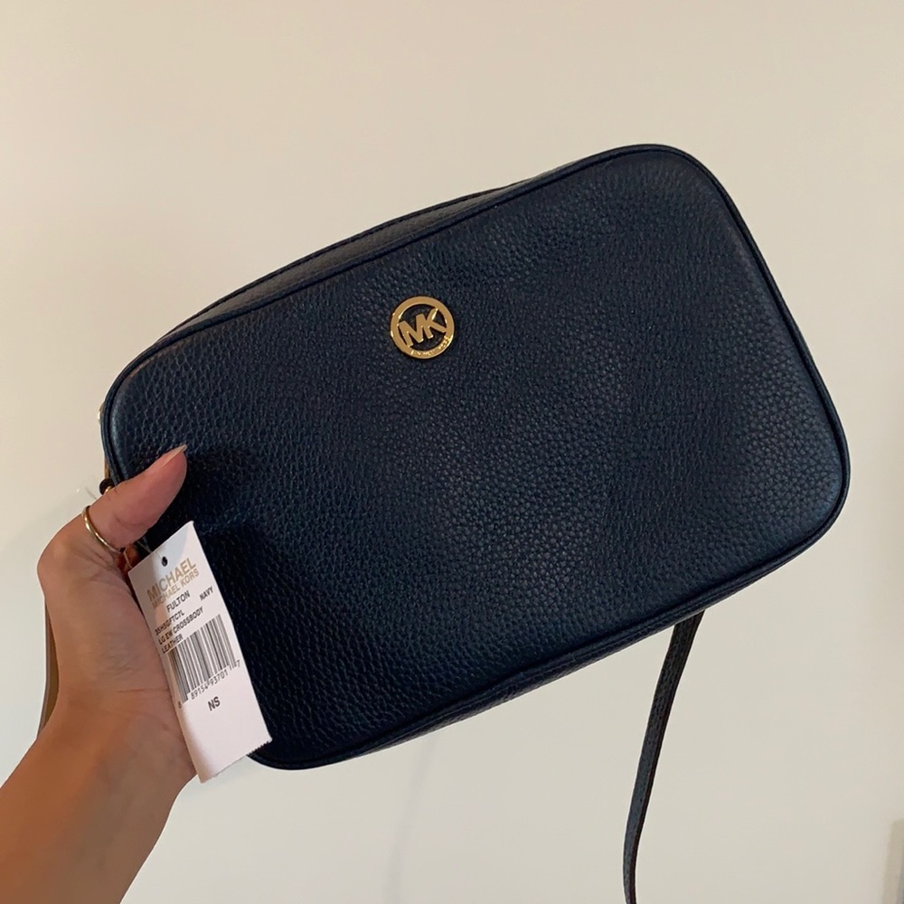 MK Navy Leather Crossbody Bag